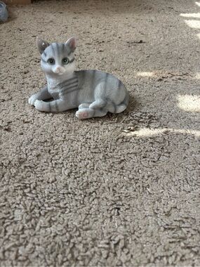 Grey and White Cat Figurine - Realistic Lying Kitten
